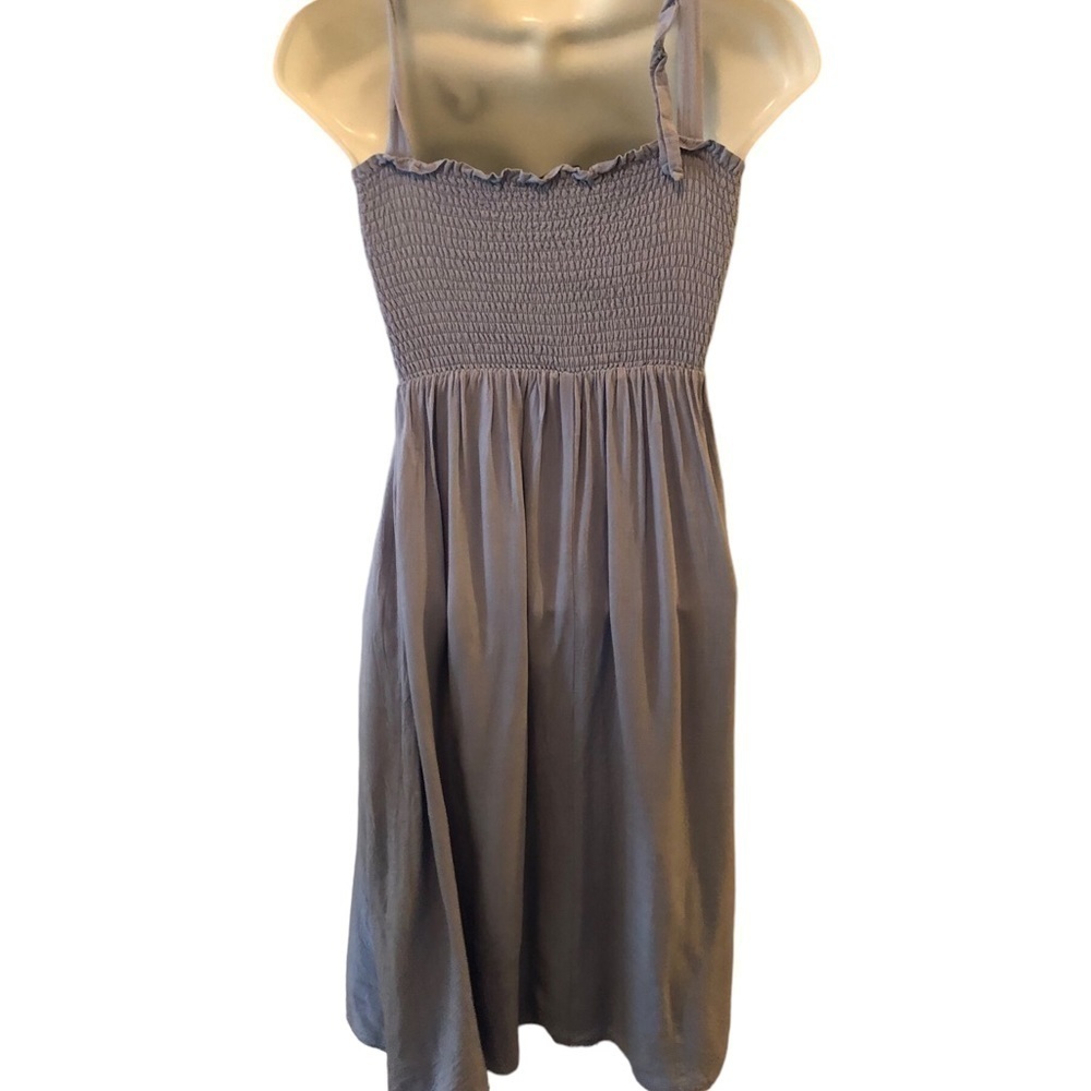 LULU’S Looking Up Blue Chambray Smocked Tie-Strap Midi Dress Sz XS Cottagecore - Picture 4 of 6